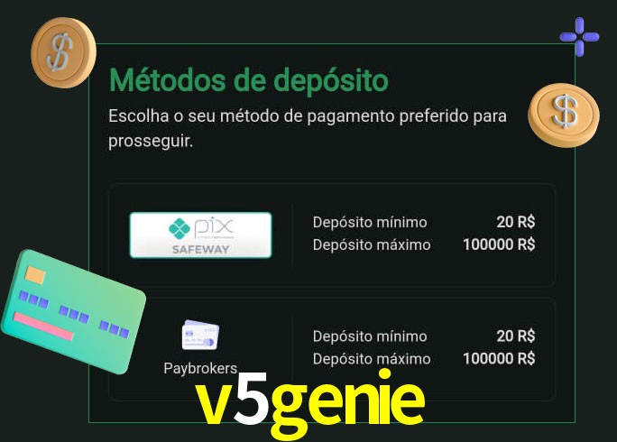 O cassino v5genie oferece uma grande variedade de métodos de pagamento
